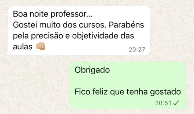 Aluno elogia a precisão e objetividade das aulas